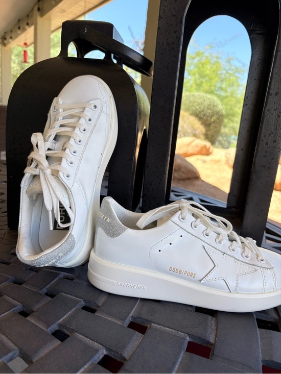 Golden Goose Shoes - Golden Goose White Leather Low-Top Sneakers with Silver Heel Tab